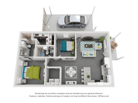 Floor plan for 2 beds, 2 baths, 980 sqft